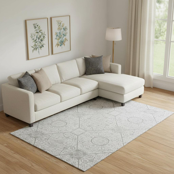 10' X 14' Silver And Gray Geometric Washable Area Rug With UV Protection