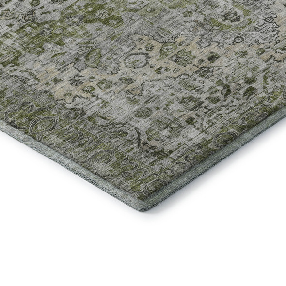 10' X 14' Artichoke Green Gray And Charcoal Oriental Washable Area Rug With UV Protection