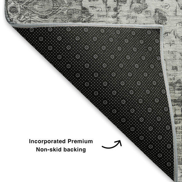 8' X 10' Gray And Silver Oriental Washable Area Rug With UV Protection