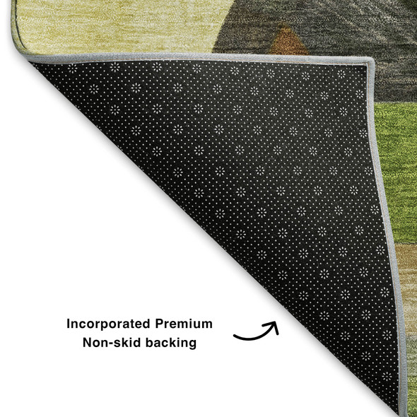 10' X 14' Green Black And Gold Abstract Washable Area Rug With UV Protection