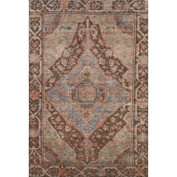 9' X 12' Chocolate And Blue Oriental Washable Area Rug With UV Protection