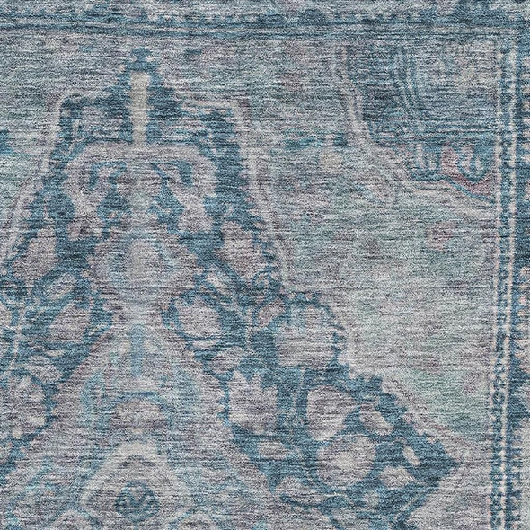 3' X 5' Denim Blue And Gray Oriental Washable Area Rug With UV Protection
