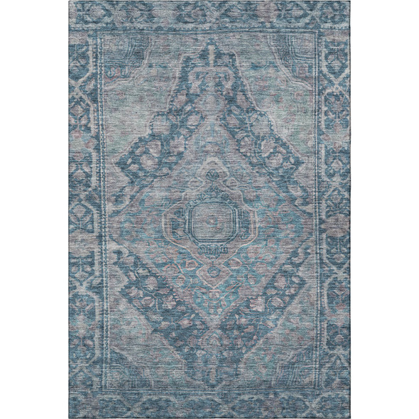 5' X 8' Denim Blue And Gray Oriental Washable Area Rug With UV Protection