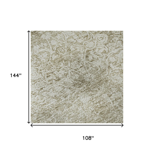 9' X 12' Beige And Ivory Oriental Washable Area Rug With UV Protection