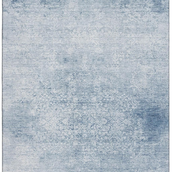 3' X 5' Sky Blue And Ivory Oriental Washable Area Rug With UV Protection
