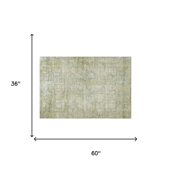 3' X 5' Beige And Green Oriental Washable Area Rug With UV Protection