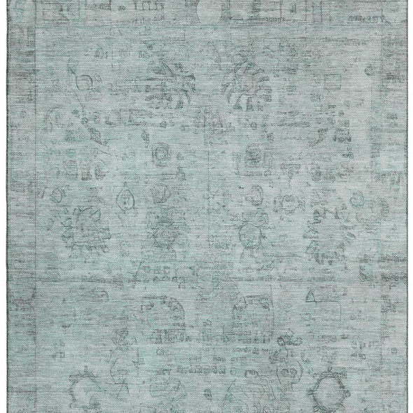 5' X 8' Aqua And Gray Oriental Washable Area Rug With UV Protection