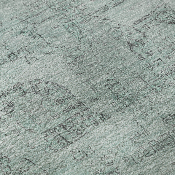 8' X 10' Aqua And Gray Oriental Washable Area Rug With UV Protection