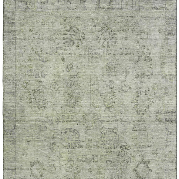 3' X 5' Sage And Gray Oriental Washable Area Rug With UV Protection