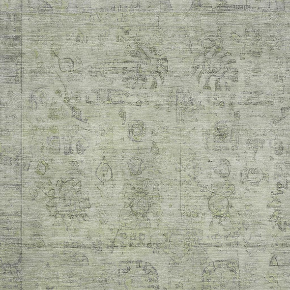 5' X 8' Sage And Gray Oriental Washable Area Rug With UV Protection