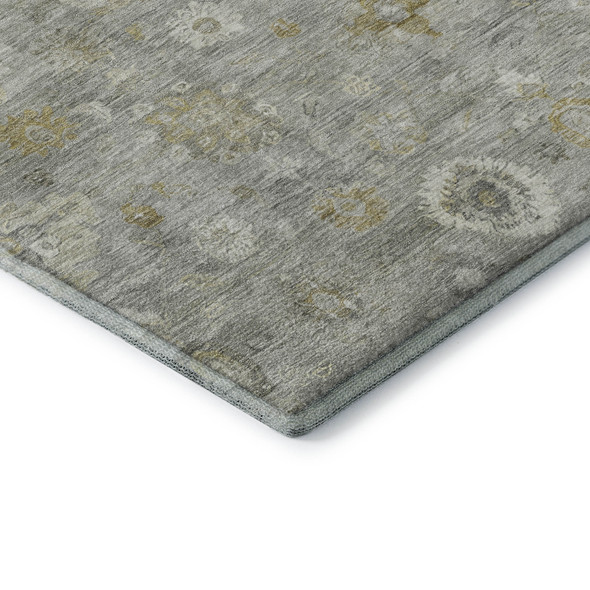 10' X 14' Gray Gold And Ivory Damask Washable Area Rug With UV Protection