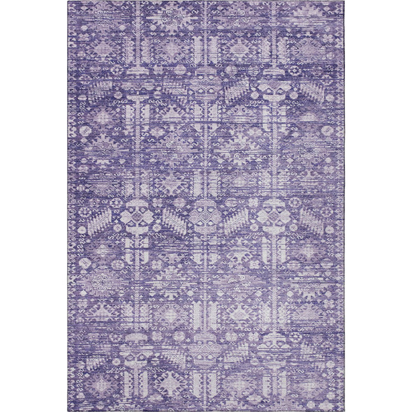 9' X 12' Purple And Ivory Oriental Washable Area Rug With UV Protection