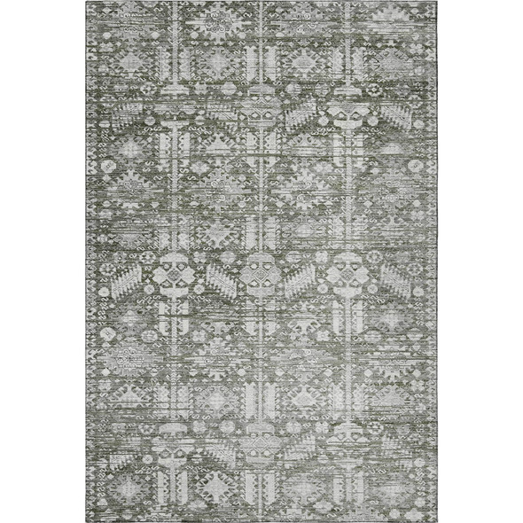 5' X 8' Pewter And Silver Oriental Washable Area Rug With UV Protection