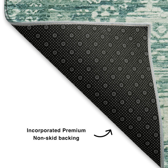 10' X 14' Teal And Ivory Oriental Washable Area Rug With UV Protection