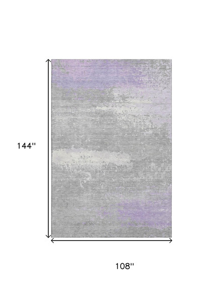 9' X 12' Lavender And Ivory Abstract Washable Area Rug With UV Protection
