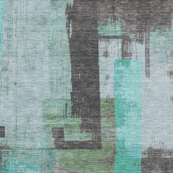 5' X 8' Teal Gray And Silver Abstract Washable Area Rug With UV Protection