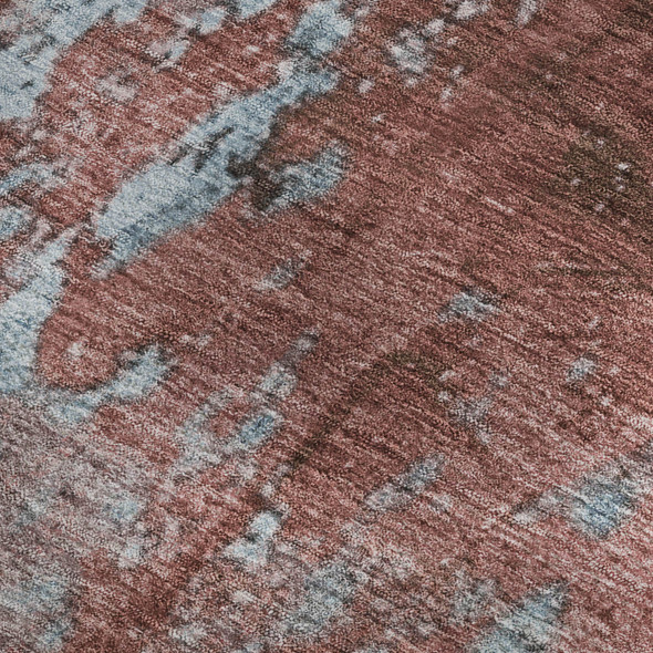 5' X 8' Coral And Blue Abstract Washable Area Rug With UV Protection