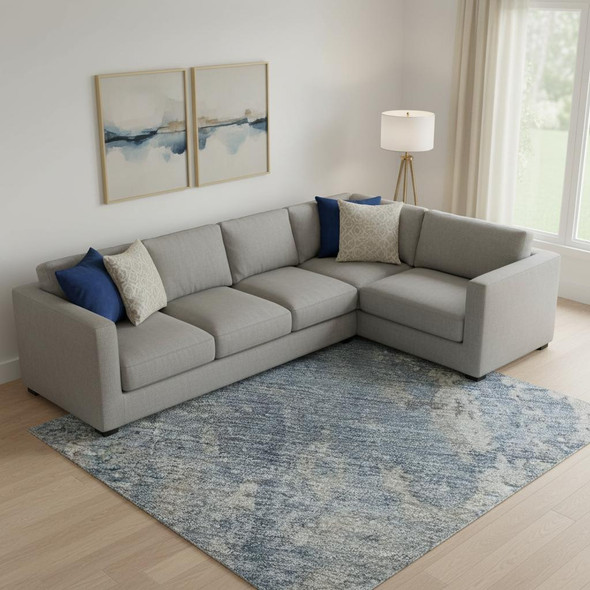 9' X 12' Denim Blue And Gray Abstract Washable Area Rug With UV Protection