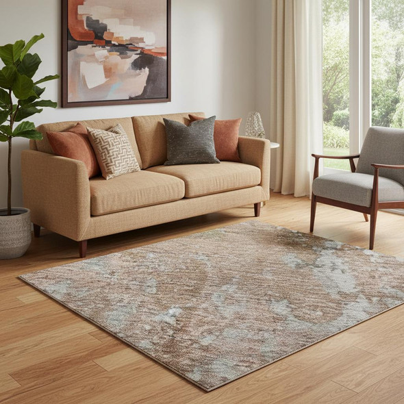 5' X 8' Rust And Gray Abstract Washable Area Rug With UV Protection