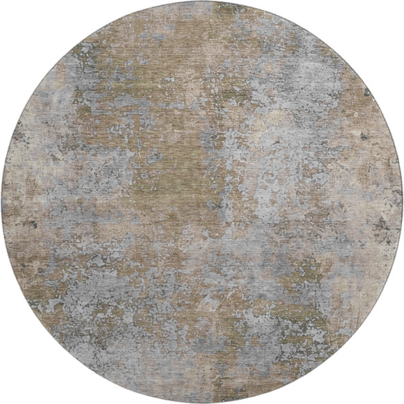8' Taupe And Beige Abstract Washable Round Rug With UV Protection