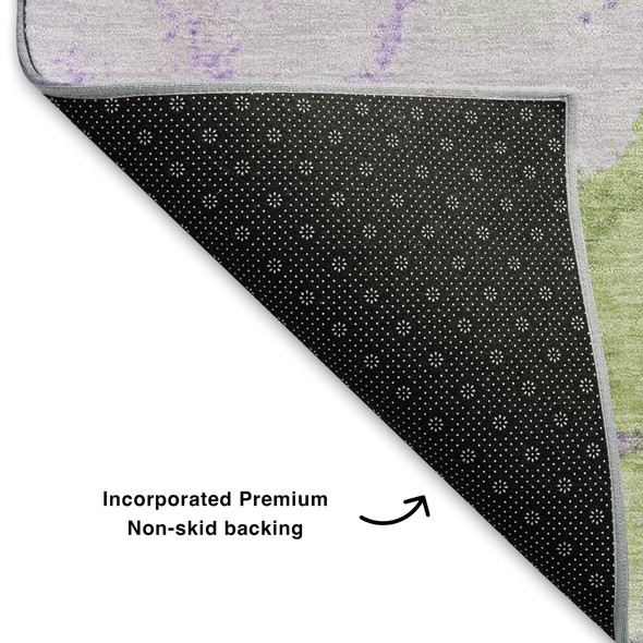 8' X 10' Artichoke Green And Lavender Abstract Washable Area Rug With UV Protection