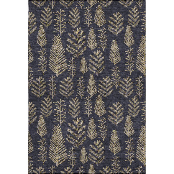 5' X 8' Black And Gold Floral Washable Area Rug With UV Protection