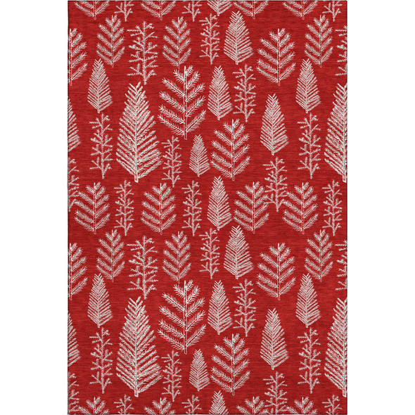 3' X 5' Red And Ivory Floral Washable Area Rug With UV Protection
