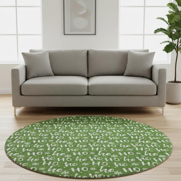8' Green And Ivory Abstract Geometric Washable Round Rug With UV Protection