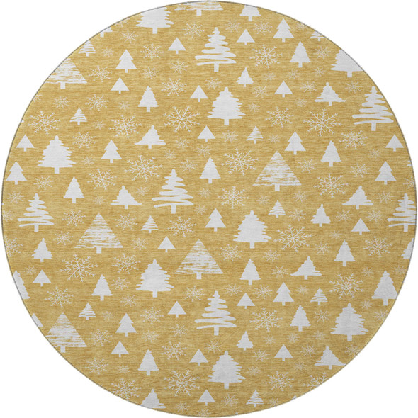 8' Gold And Ivory Abstract Geometric Washable Round Rug With UV Protection