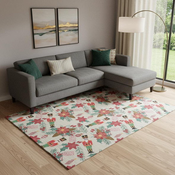9' X 12' Beige Red And Black Abstract Geometric Washable Area Rug With UV Protection