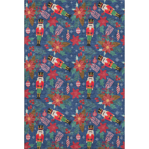 9' X 12' Navy Blue Red And Black Abstract Geometric Washable Area Rug With UV Protection