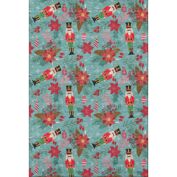 5' X 8' Teal Red And Black Abstract Geometric Washable Area Rug With UV Protection