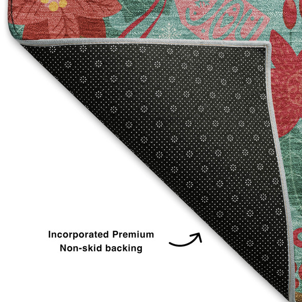 8' X 10' Teal Red And Black Abstract Geometric Washable Area Rug With UV Protection
