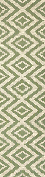 10' Green And Cream Moroccan Indoor Outdoor Runner Rug