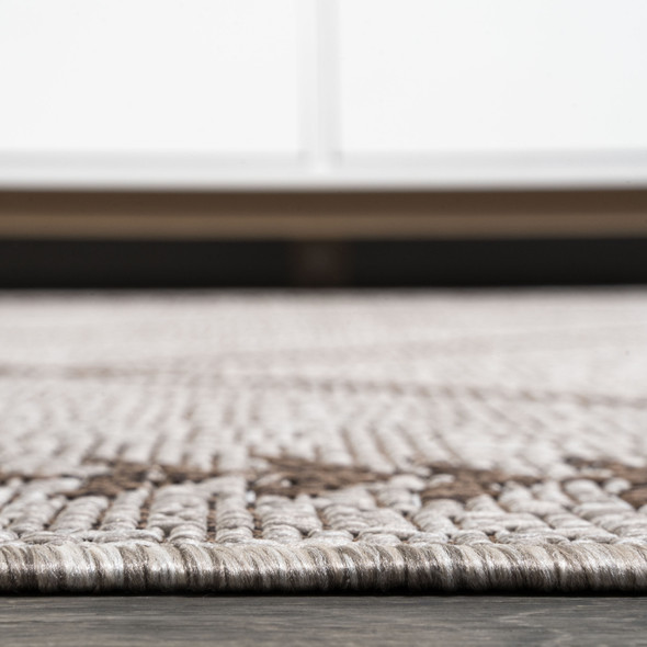 10' Beige And Brown Trellis Indoor Outdoor Runner Rug