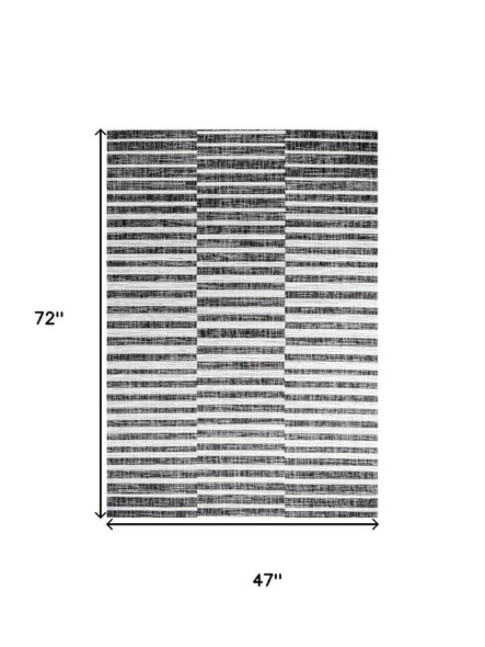 4' X 6' Black And Ivory Striped Indoor Outdoor Area Rug