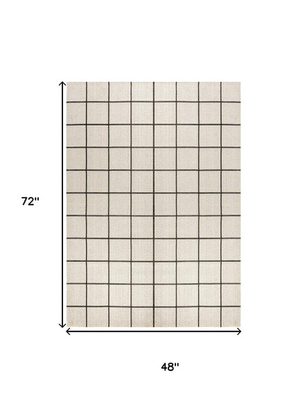 4' X 6' Cream And Dark Gray Plaid Indoor Outdoor Area Rug