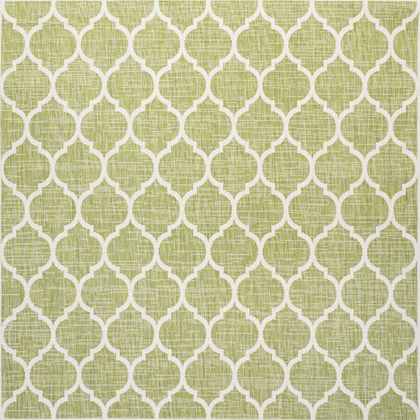 5' Green And Cream Square Geometric Indoor Outdoor Area Rug