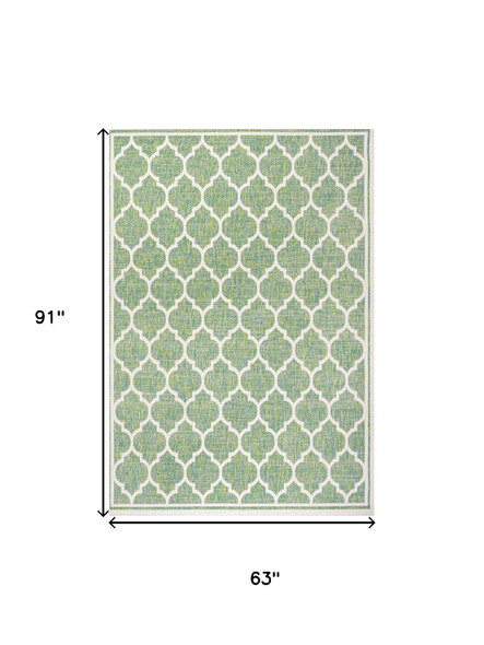 5' X 8' Cream And Green Geometric Indoor Outdoor Area Rug
