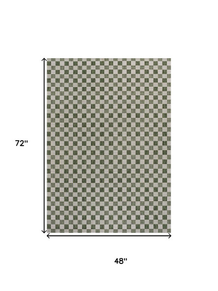 4' X 6' Green And Cream Geometric Indoor Outdoor Area Rug