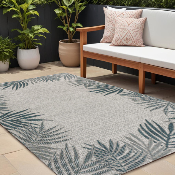 8' X 10' Blue And Cream Floral Indoor Outdoor Area Rug
