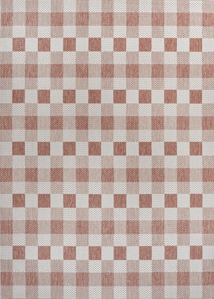 5' X 8' Salmon And Cream Geometric Indoor Outdoor Area Rug