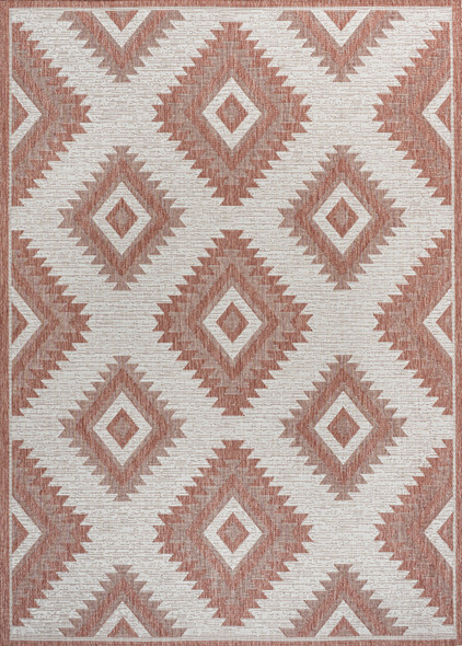 5' X 8' Salmon And Cream Moroccan Indoor Outdoor Area Rug