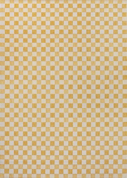 3' X 5' Yellow And Cream Geometric Indoor Outdoor Area Rug