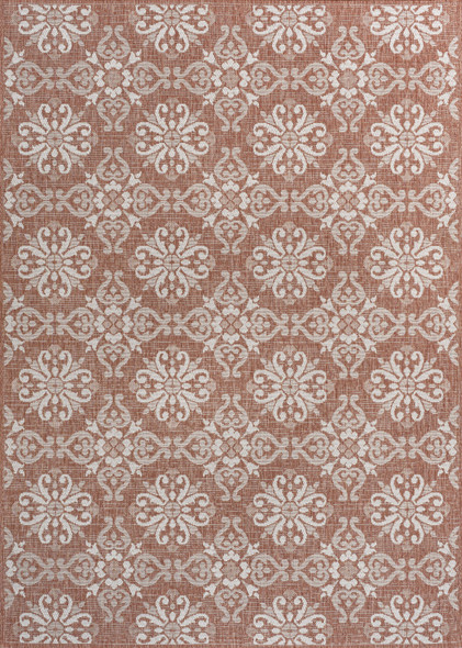 5' X 8' Salmon And Cream Floral Indoor Outdoor Area Rug