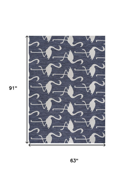 5' X 8' Navy Blue And White Animal Print Indoor Outdoor Area Rug