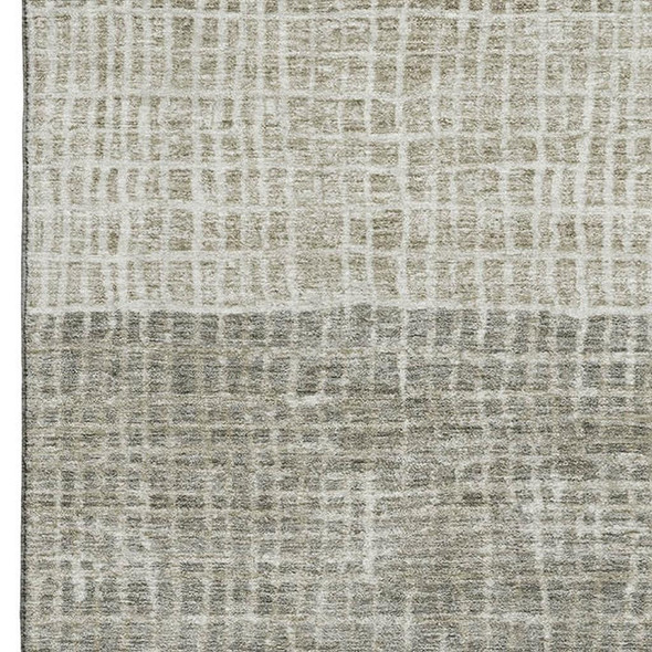3' X 5' Taupe And Brown Geometric Washable Area Rug With UV Protection