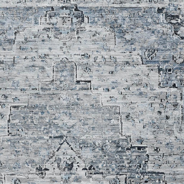 3' X 5' Sky Blue And Ivory Floral Medallion Washable Area Rug With UV Protection
