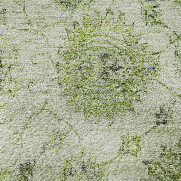 8' X 10' Artichoke Green And Gray Damask Washable Area Rug With UV Protection