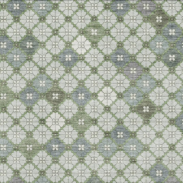 5' X 8' Mint Green And Ivory Geometric Washable Area Rug With UV Protection